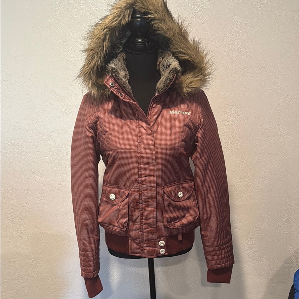 Element Red Ski Jacket with Faux Fur Hood